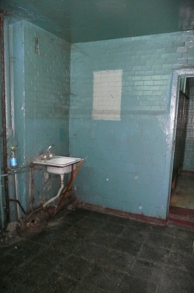 This sink in the toilet room is the only water source for at least 10 rooms.
